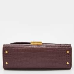Pre Owned Saint Laurent Burgundy Croc Embossed Leather Mini Cassandra Top Handle Bag