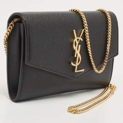 Saint Laurent Black Leather Uptown Wallet on Chain
