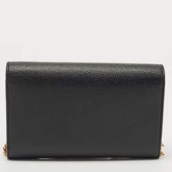 Saint Laurent Black Leather Uptown Wallet on Chain