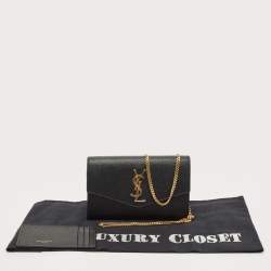 Saint Laurent Black Leather Uptown Wallet on Chain
