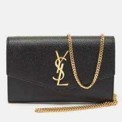 Uptown Leather Wallet On Chain in Black - Saint Laurent