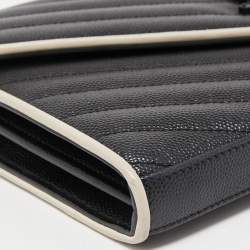 Saint Laurent Black/White Matelassé Leather Cassandre Wallet on Chain