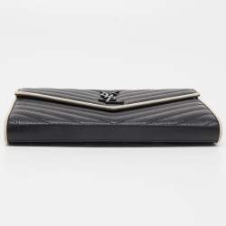 Saint Laurent Black/White Matelassé Leather Cassandre Wallet on Chain
