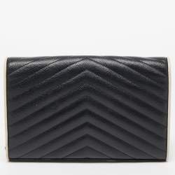 Saint Laurent Black/White Matelassé Leather Cassandre Wallet on Chain