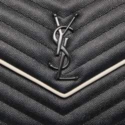 Saint Laurent Black/White Matelassé Leather Cassandre Wallet on Chain