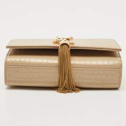Saint Laurent Beige Croc Embossed Leather Small Kate Tassel Crossbody Bag