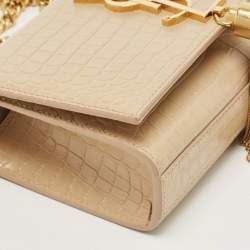 Saint Laurent Beige Croc Embossed Leather Small Kate Tassel Crossbody Bag