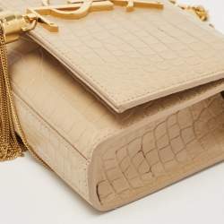 Saint Laurent Beige Croc Embossed Leather Small Kate Tassel Crossbody Bag