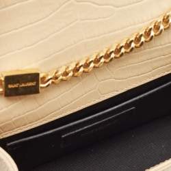 Saint Laurent Beige Croc Embossed Leather Small Kate Tassel Crossbody Bag