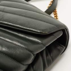 Saint Laurent Dark Green Matelassé Leather Medium LouLou Shoulder Bag