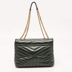 Saint Laurent Dark Green Matelassé Leather Medium LouLou Shoulder Bag