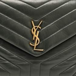 Saint Laurent Dark Green Matelassé Leather Medium LouLou Shoulder Bag