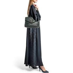 Saint Laurent Dark Green Matelassé Leather Medium LouLou Shoulder Bag