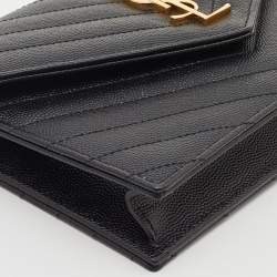 Saint Laurent Black Leather Uptown Wallet on Chain