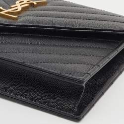 Saint Laurent Black Leather Uptown Wallet on Chain