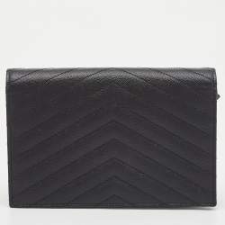 Saint Laurent Black Leather Uptown Wallet on Chain