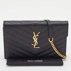 Saint Laurent Black Leather Uptown Wallet on Chain