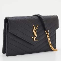 Saint Laurent Black Leather Uptown Wallet on Chain