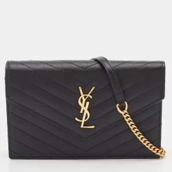 Saint Laurent Black Leather Uptown Wallet on Chain