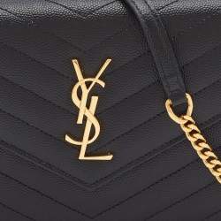 Saint Laurent Black Leather Uptown Wallet on Chain