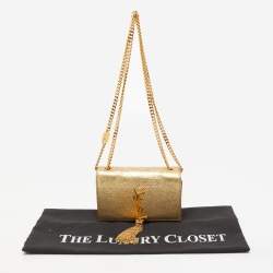Pre Owned Saint Laurent Gold Leather Small Kate Tassel Crossbody Bag