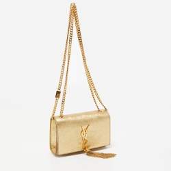 Pre Owned Saint Laurent Gold Leather Small Kate Tassel Crossbody Bag