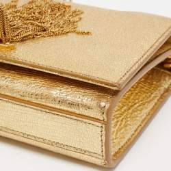 Pre Owned Saint Laurent Gold Leather Small Kate Tassel Crossbody Bag