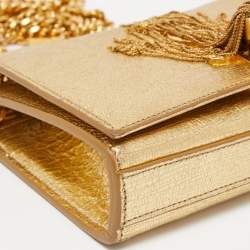 Pre Owned Saint Laurent Gold Leather Small Kate Tassel Crossbody Bag