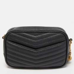 Pre Owned Saint Laurent Black Matelassé Leather Mini Lou Shoulder Bag
