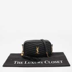 Pre Owned Saint Laurent Black Matelassé Leather Mini Lou Shoulder Bag