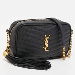 Pre Owned Saint Laurent Black Matelassé Leather Mini Lou Shoulder Bag