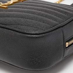 Pre Owned Saint Laurent Black Matelassé Leather Mini Lou Shoulder Bag