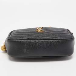 Pre Owned Saint Laurent Black Matelassé Leather Mini Lou Shoulder Bag
