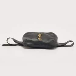 Pre Owned Saint Laurent Black Leather Monogram Belt Bag