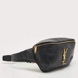 Pre Owned Saint Laurent Black Leather Monogram Belt Bag