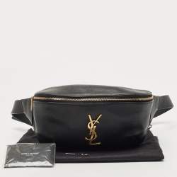 Pre Owned Saint Laurent Black Leather Monogram Belt Bag