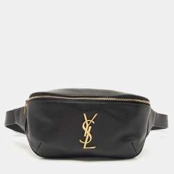 Pre Owned Saint Laurent Black Leather Monogram Belt Bag