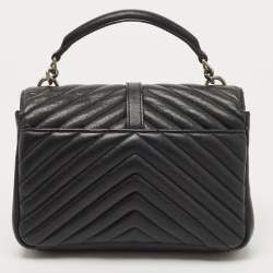 Saint Laurent Black Matelasse Leather Medium College Top Handle Bag
