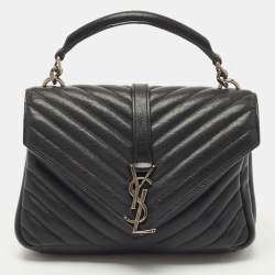 Saint Laurent Black Matelasse Leather Medium College Top Handle Bag