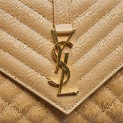 Pre Owned Saint Laurent Tan Mix Matelasse Leather Medium Envelope Chain Bag