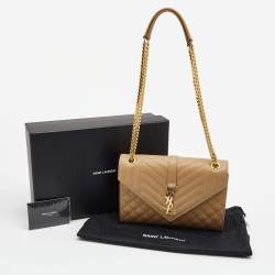 Pre Owned Saint Laurent Tan Mix Matelasse Leather Medium Envelope Chain Bag