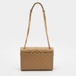 Pre Owned Saint Laurent Tan Mix Matelasse Leather Medium Envelope Chain Bag