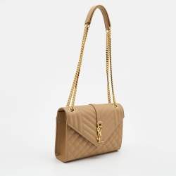 Pre Owned Saint Laurent Tan Mix Matelasse Leather Medium Envelope Chain Bag