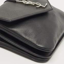 Pre Owned Saint Laurent Black Leather Tri Pocket Crossbody Bag