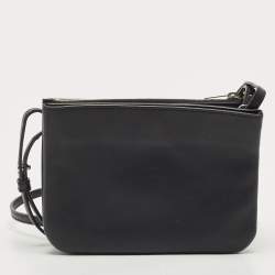 Pre Owned Saint Laurent Black Leather Tri Pocket Crossbody Bag