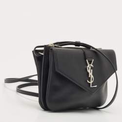 Pre Owned Saint Laurent Black Leather Tri Pocket Crossbody Bag