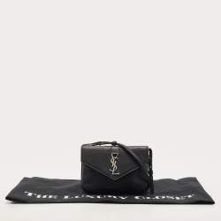 Pre Owned Saint Laurent Black Leather Tri Pocket Crossbody Bag