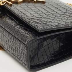 Pre Owned Saint Laurent Black Croc Embossed Leather Kate Tassel Shoulder Bag