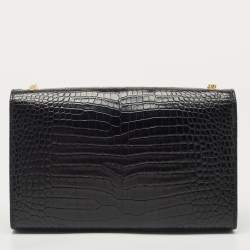 Pre Owned Saint Laurent Black Croc Embossed Leather Kate Tassel Shoulder Bag