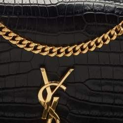 Pre Owned Saint Laurent Black Croc Embossed Leather Kate Tassel Shoulder Bag